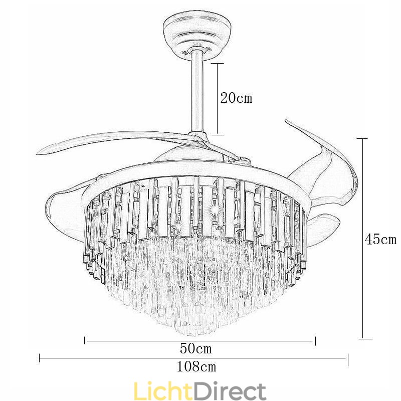 Intrekbare plafondventilatorlamp Kristallen plafondventilator