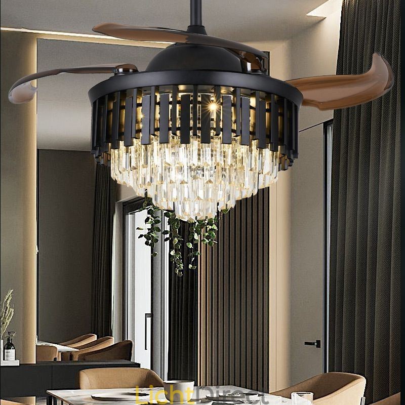 Intrekbare plafondventilatorlamp Kristallen plafondventilator