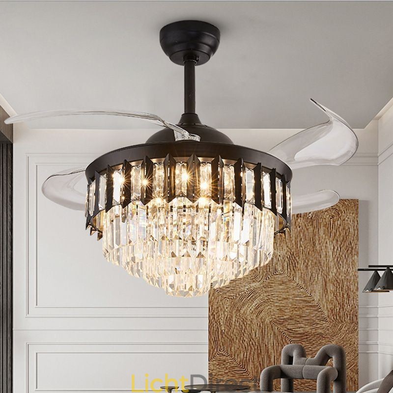 Intrekbare plafondventilatorlamp Kristallen plafondventilator