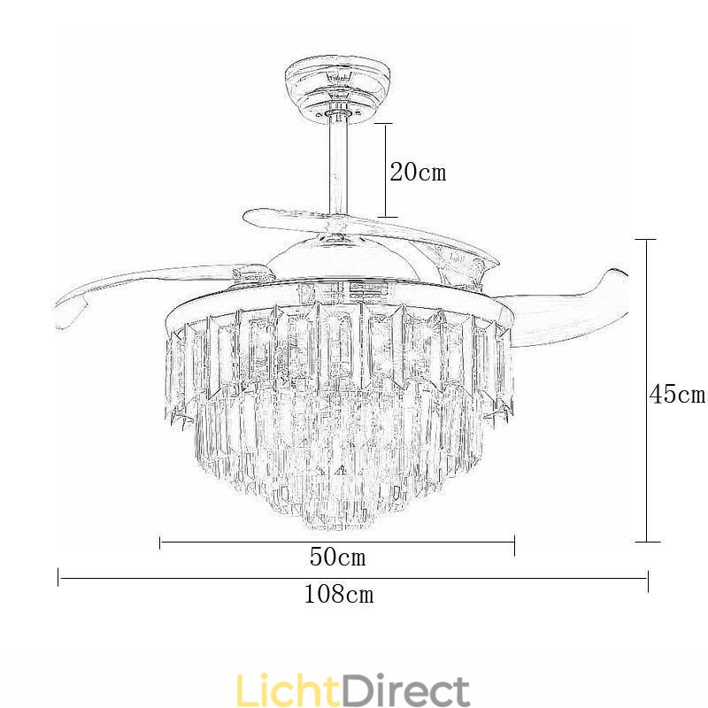 Intrekbare plafondventilatorlamp Kristallen plafondventilator
