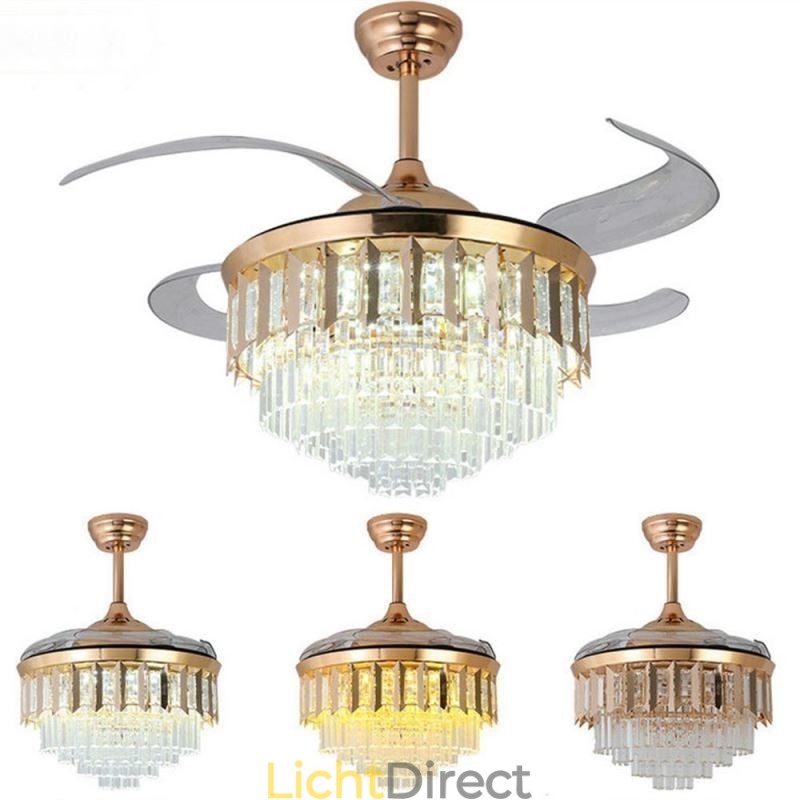 Intrekbare plafondventilatorlamp Kristallen plafondventilator