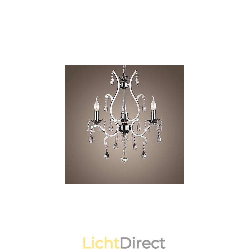 Kristallen kroonluchter met 3 lampen in metaal