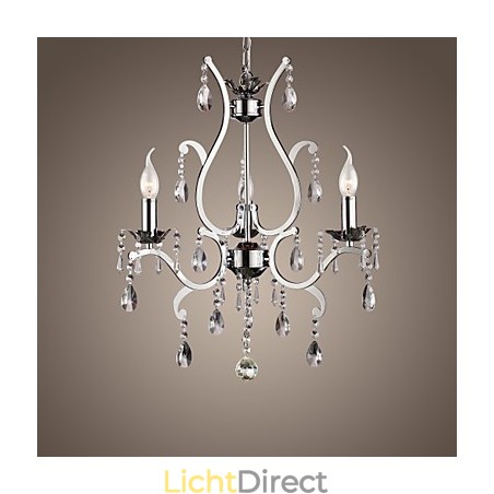 Kristallen kroonluchter met 3 lampen in metaal