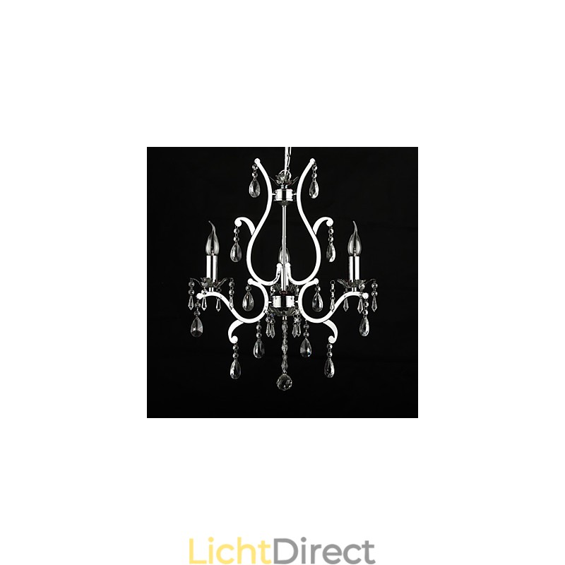 Kristallen kroonluchter met 3 lampen in metaal