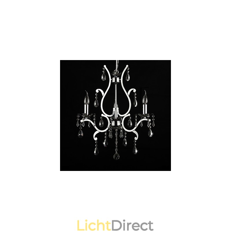 Kristallen kroonluchter met 3 lampen in metaal