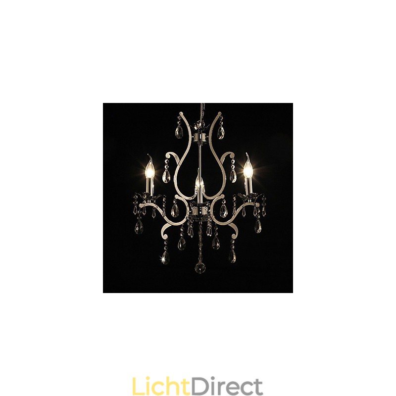 Kristallen kroonluchter met 3 lampen in metaal