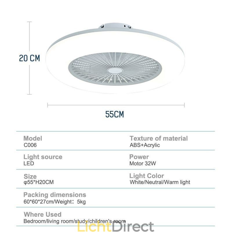 Ventilator Plafondlamp Trichromatisch Dimmen met Afstandsbediening 3 Snelheden