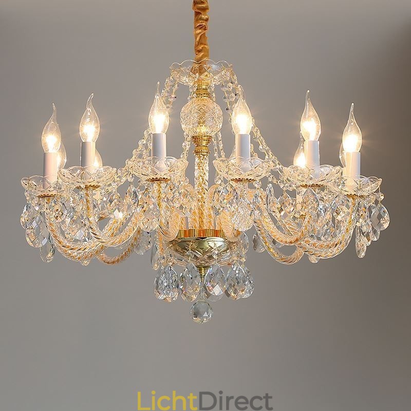 Transparante kristallen kroonluchter Europees gouden lichaam luxe decoratieve plafondlamp