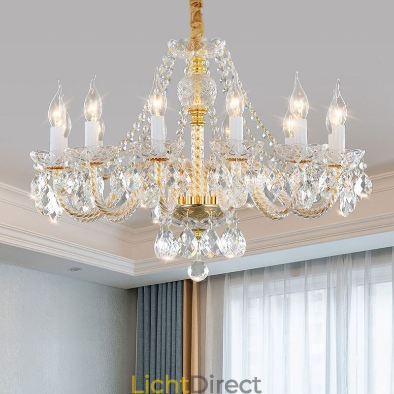 Transparante kristallen kroonluchter Europees gouden lichaam luxe decoratieve plafondlamp