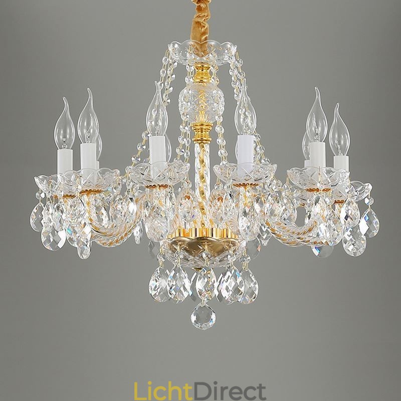 Transparante kristallen kroonluchter Europees gouden lichaam luxe decoratieve plafondlamp