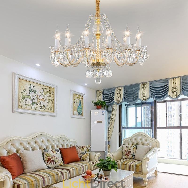Transparante kristallen kroonluchter Europees gouden lichaam luxe decoratieve plafondlamp
