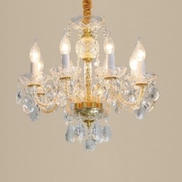 Europese heldere kristallen kroonluchter glazen lamp body 8 lampen gouden body plafondlamp