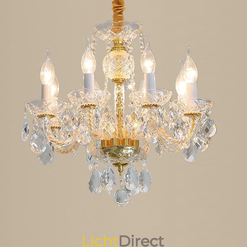 Europese heldere kristallen kroonluchter glazen lamp body 8 lampen gouden body plafondlamp