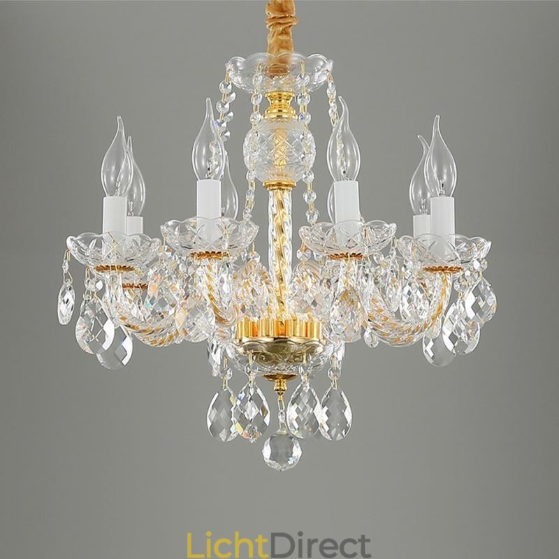 Europese heldere kristallen kroonluchter glazen lamp body 8 lampen gouden body plafondlamp
