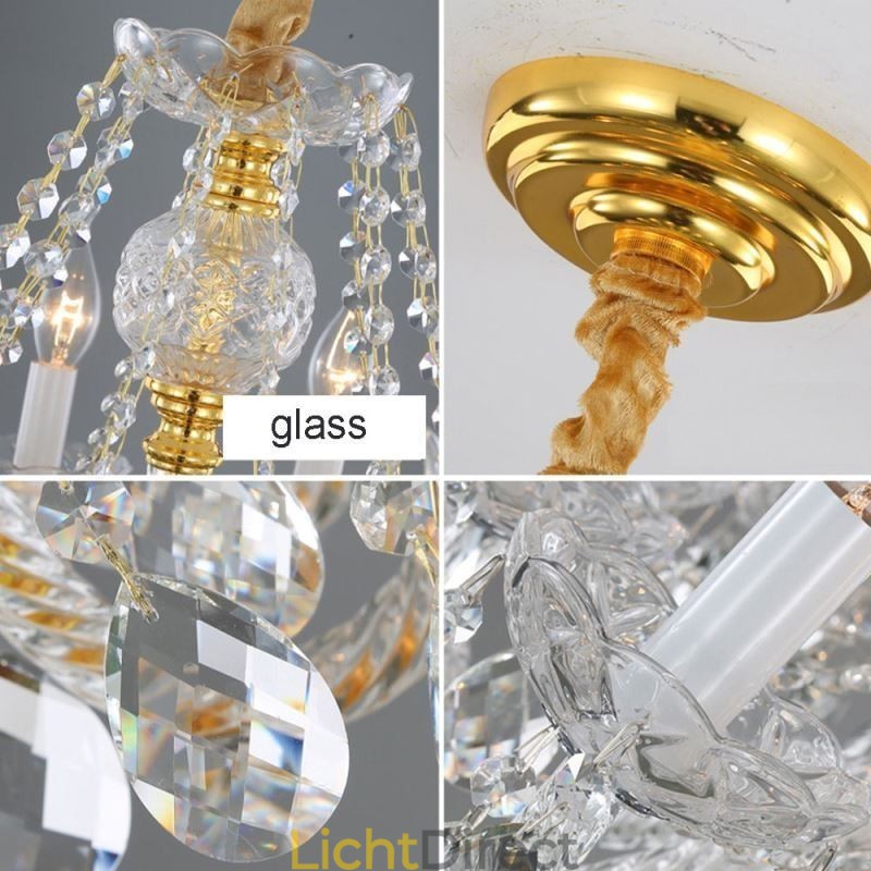 Europese heldere kristallen kroonluchter glazen lamp body 8 lampen gouden body plafondlamp