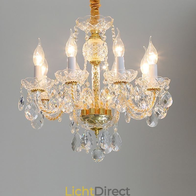 Europese heldere kristallen kroonluchter glazen lamp body 8 lampen gouden body plafondlamp
