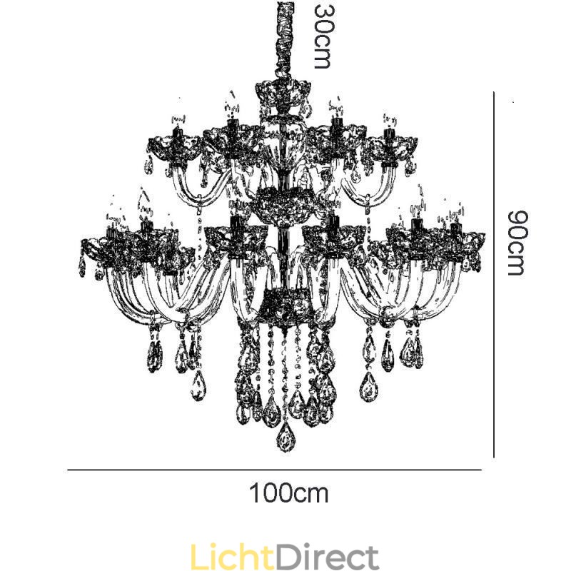 Luxe kristallen kroonluchter Europese cognackleurige plafondlamp Glazen body Dubbele laag 12+6 lampen