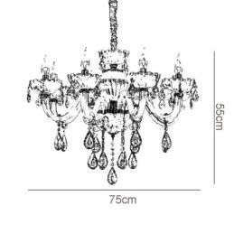 Opvallende kristallen kroonluchter Europese cognackleurige plafondlamp Glazen behuizing 8 lampen