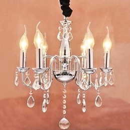 6-lichts kristallen hanglamp in kaarsvorm