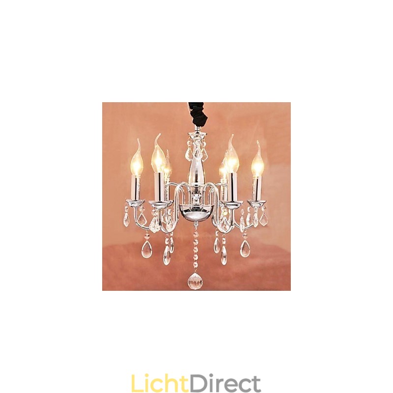 6-lichts kristallen hanglamp in kaarsvorm