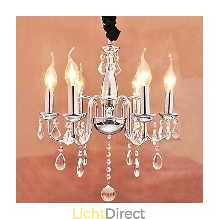 6-lichts kristallen hanglamp in kaarsvorm