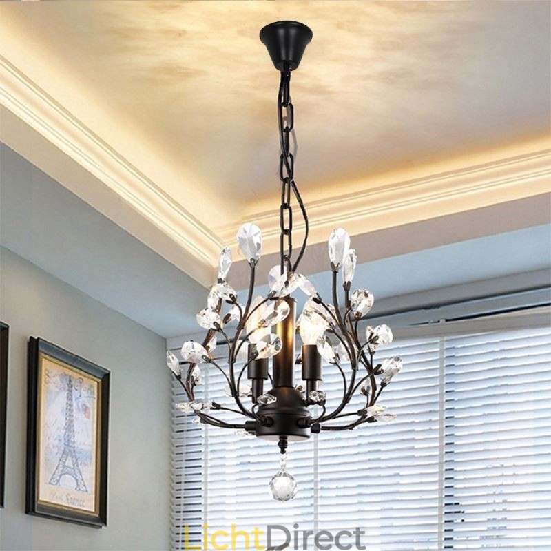 Zwarte Retro Kroonluchter Kristallen Plafondlamp