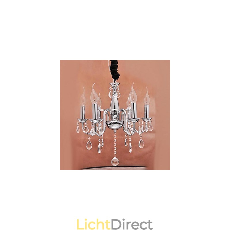 6-lichts kristallen hanglamp in kaarsvorm