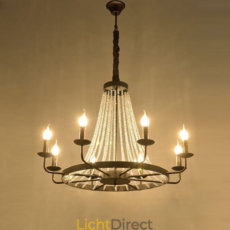 Vintage Kristallen Hanglamp Zwarte IJzeren Kaars Kroonluchter