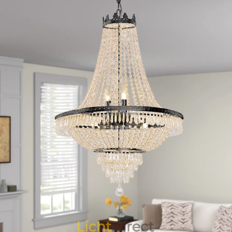 Klassieke kristallen kroonluchter zwarte Empire-stijl hanglamp 9 lampen