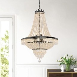 Klassieke kristallen kroonluchter zwarte Empire-stijl hanglamp 9 lampen