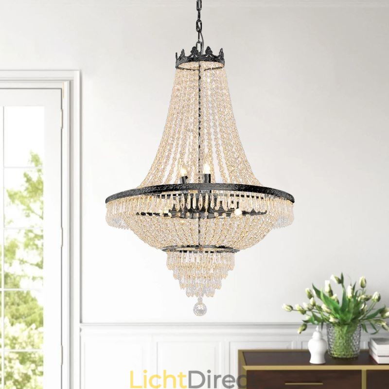 Klassieke kristallen kroonluchter zwarte Empire-stijl hanglamp 9 lampen