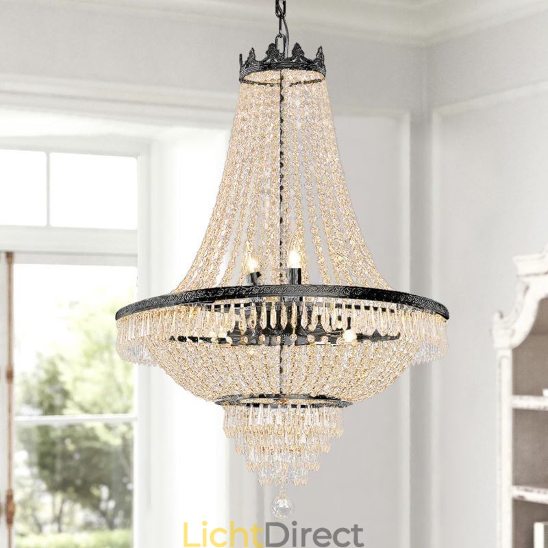 Klassieke kristallen kroonluchter zwarte Empire-stijl hanglamp 9 lampen