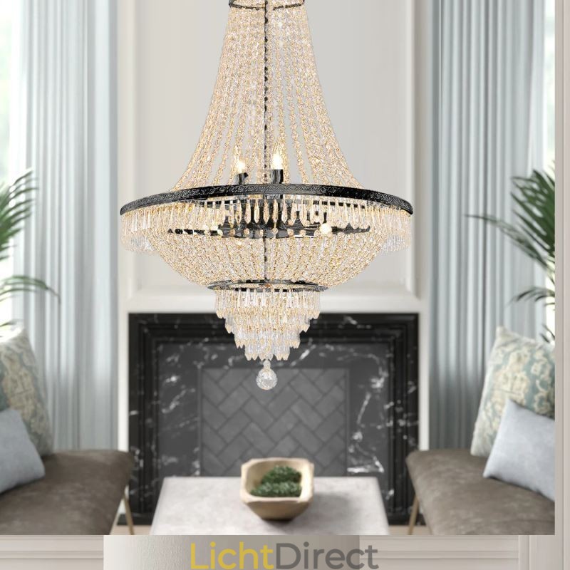 Klassieke kristallen kroonluchter zwarte Empire-stijl hanglamp 9 lampen