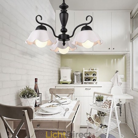 Nordic Iron Hanglamp Bloemvormige Glazen Lampenkap Kroonluchter Nordic Iron Hanglamp Bloemvormige Glazen Lampenkap Kroonluchter