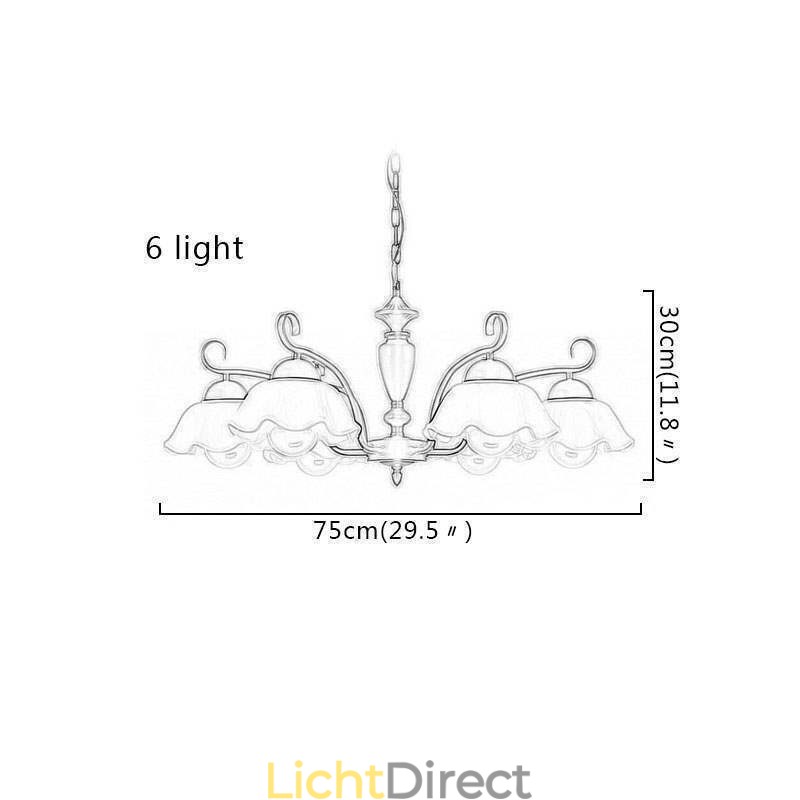 Nordic Iron Hanglamp Bloemvormige Glazen Lampenkap Kroonluchter