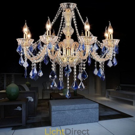 Europese Kristallen Kroonluchter Luxe Hanglamp Blauwe Hanglamp Europese Kristallen Kroonluchter Luxe Hanglamp Blauwe Hanglamp