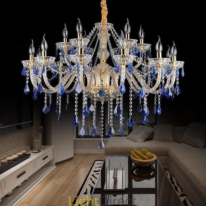 Europese Kristallen Kroonluchter Luxe Hanglamp Blauwe Hanglamp