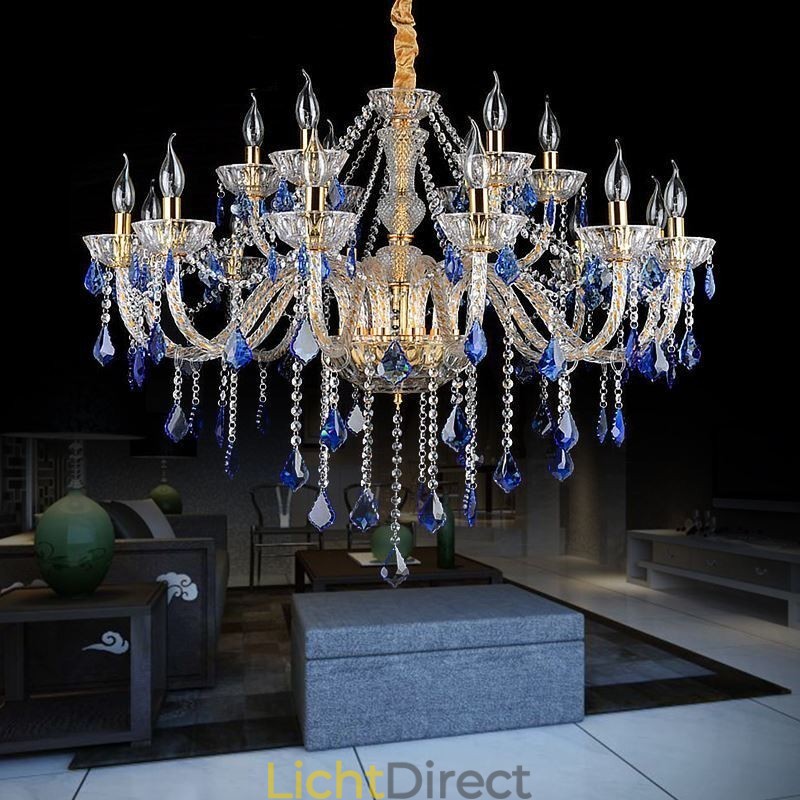 Europese Kristallen Kroonluchter Luxe Hanglamp Blauwe Hanglamp