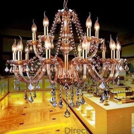 Europese kristallen kroonluchter elegante grote hanglamp amber