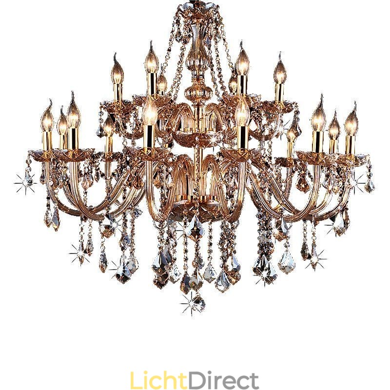 Europese kristallen kroonluchter elegante grote hanglamp amber