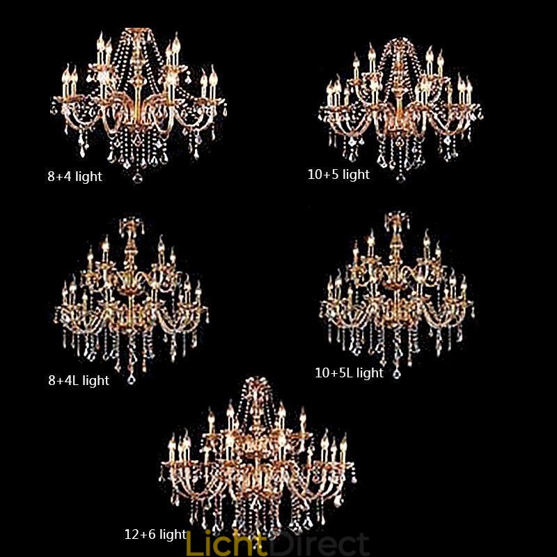 Europese kristallen kroonluchter elegante grote hanglamp amber