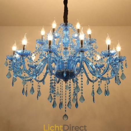 Grote kristallen kroonluchter Europese hanglamp Blauwe kleur Esthetisch Grote kristallen kroonluchter Europese hanglamp Blauwe kleur Esthetisch