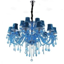 Grote kristallen kroonluchter Europese hanglamp Blauwe kleur Esthetisch