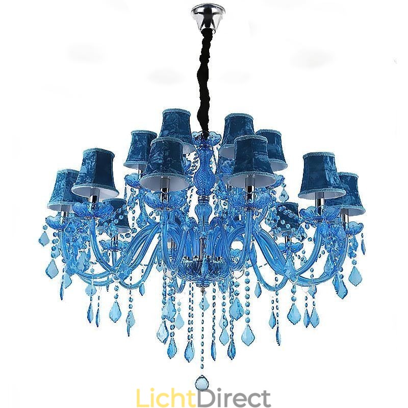 Grote kristallen kroonluchter Europese hanglamp Blauwe kleur Esthetisch