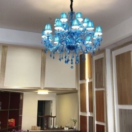 Grote kristallen kroonluchter Europese hanglamp Blauwe kleur Esthetisch
