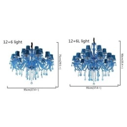 Grote kristallen kroonluchter Europese hanglamp Blauwe kleur Esthetisch