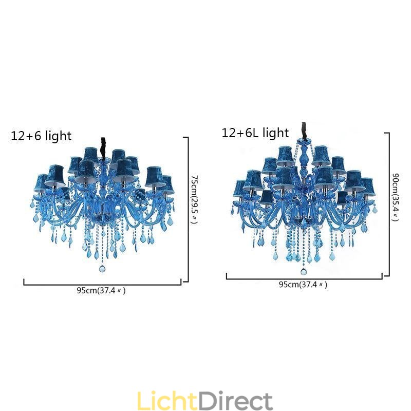 Grote kristallen kroonluchter Europese hanglamp Blauwe kleur Esthetisch