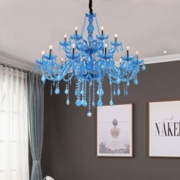 Grote kristallen kroonluchter Europese hanglamp Blauwe kleur Esthetisch