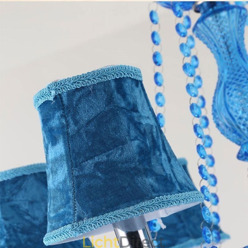 Grote kristallen kroonluchter Europese hanglamp Blauwe kleur Esthetisch
