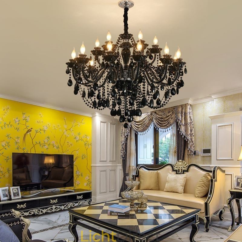 Luxe Europese stijl kristallen kroonluchter zwarte hanglamp